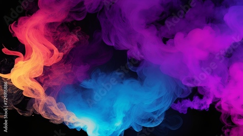 Colorful smoke swirling on a dark backdrop  creating mesmerizing and vibrant patterns.
