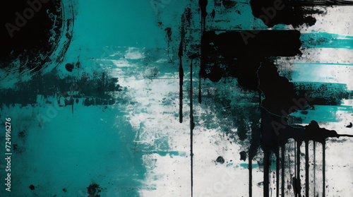 Abstract art painting black aqua teal white. Posters, covers, prints. Abstract wall art. Digital interior art. abstract texture. For design, print, wallpaper, poster, card, mural, rug.