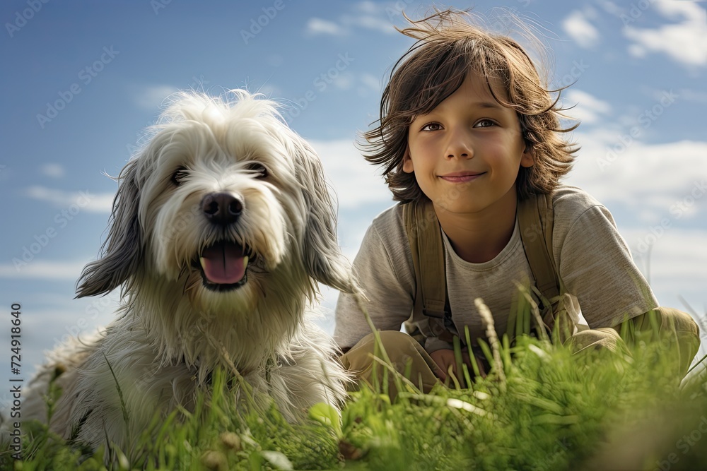 Close Up Photo of a child and a dog who knew their childhood friends. Close Up Photo of a child and a dog who knew their childhood friends.