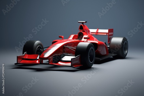Witness the speed and power of a red race car as it dominates the neutral gray background, Red formula car, AI Generated