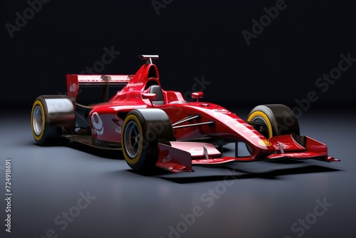 A dynamic red race car stands out on a sleek black background, exuding power and speed, Red formula car, AI Generated