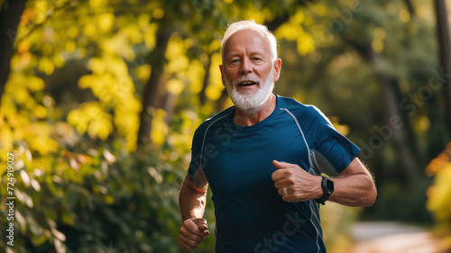 Senior old age man going for a running and living a healthy outdoor lifestyle for longevity 
