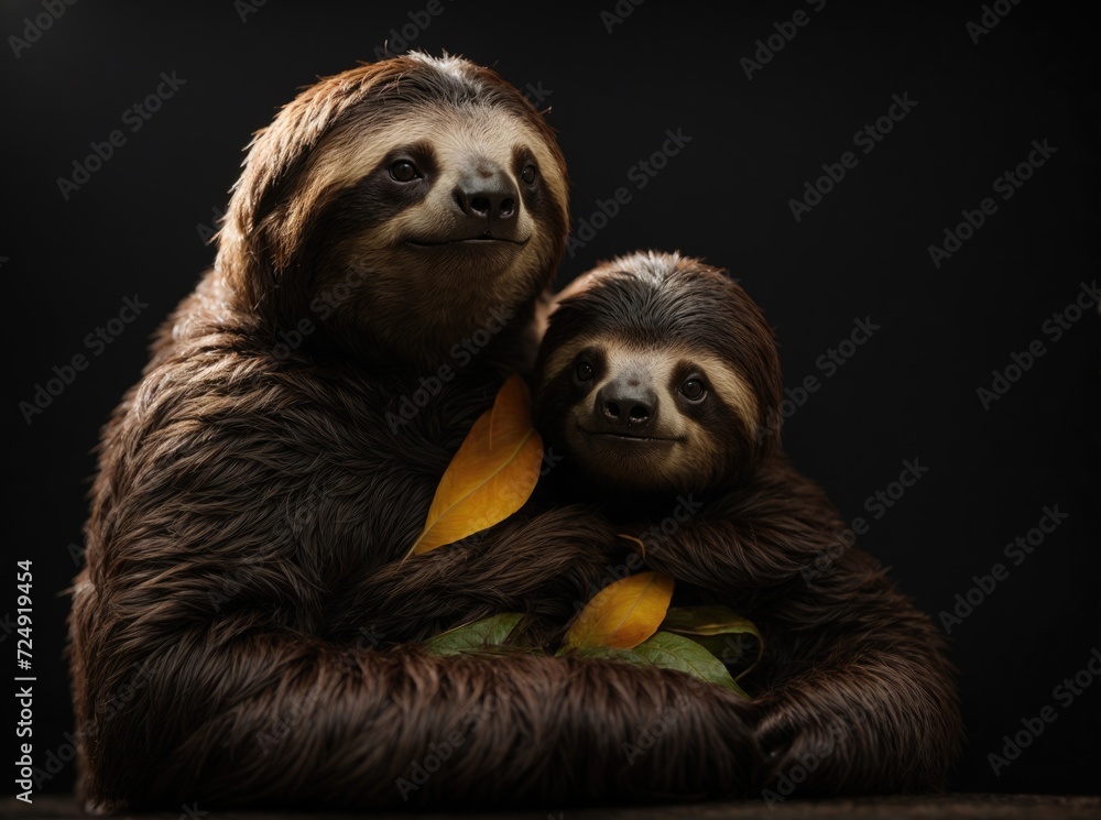 Fototapeta premium Black Backdrop Sloths Capture