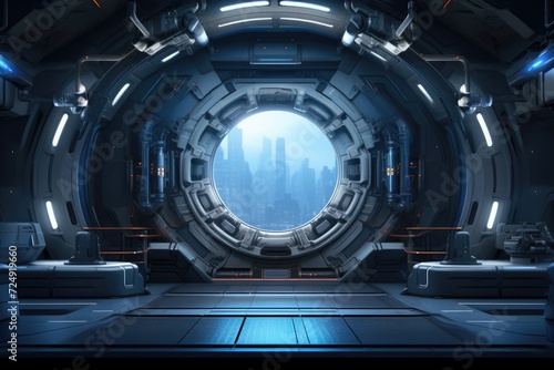 A captivating sci-fi fi fi fi fi fi fi fi fi fi fi fi fi image that portrays a mesmerizing futuristic scene, Space-age tech backdrop viewed from a spaceship, AI Generated