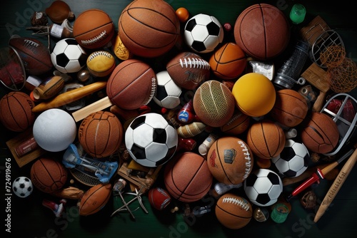 A pile of various types of sports balls  ready to be used for play  recreation  and enjoyment  Sports Equipment  AI Generated