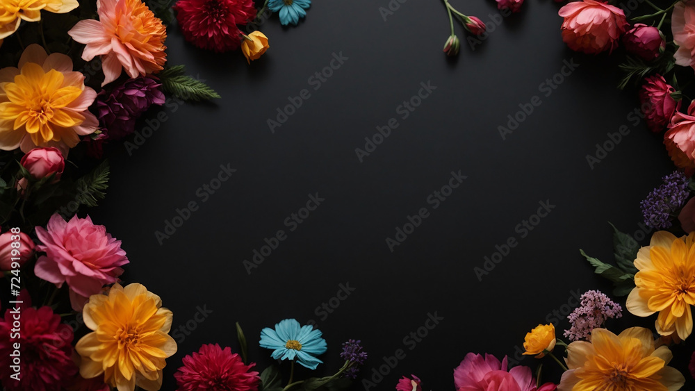 Fototapeta premium Black Background With Colorful Flowers, Teacher's day
