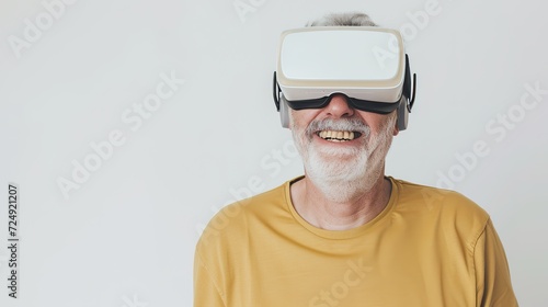 Futuristic Senior, Happy Pensioner with Virtual Reality Glasses