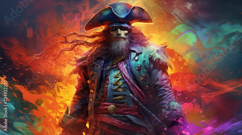 A mighty pirate in rainbow colors, halloween motive	