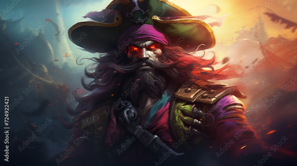 Fototapeta premium A mighty pirate in rainbow colors, halloween motive 