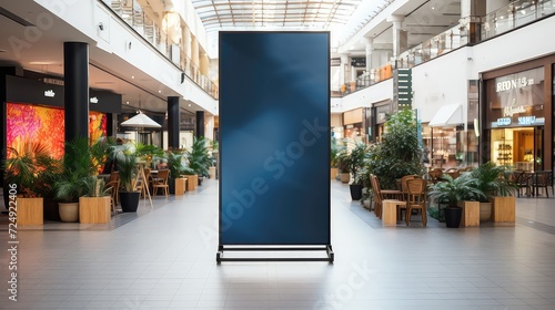 Blank black advertising stand in the shopping mall