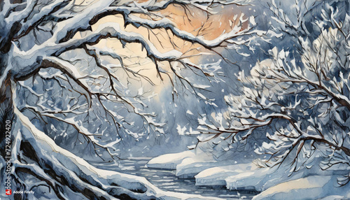 Zaśniezone drzewa, zima, śnieg, zimowy widok © Marcin
