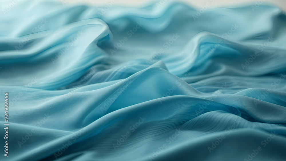 Fototapeta premium Captivating Closeup of Blue Silk Fabric, Like a Sea Waves