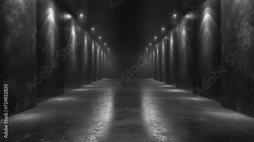 Tableau sur toile A foggy night envelopes the monochrome landscape, revealing a solitary street li