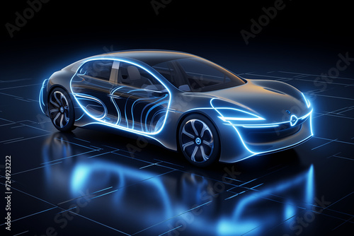 Futuristic electric racing car, cyberpunk, sci-fi. © Optinik