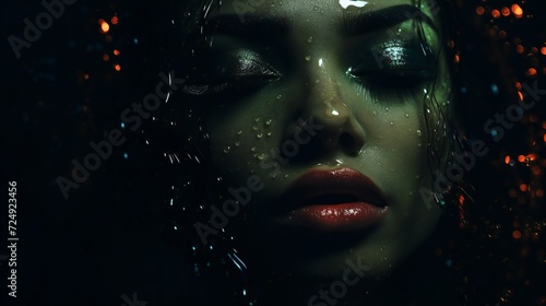 a woman's face half-submerged in inky darkness, representing the engulfing nature of depressive thoughts