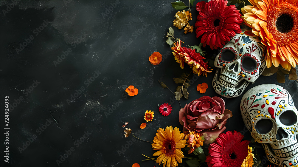 Fototapeta premium Dia de los Muertos festive skulls.