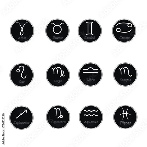 zodiac signs on aa black buttons