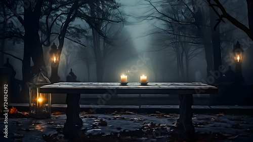 Mystical evening with candles and lamps.