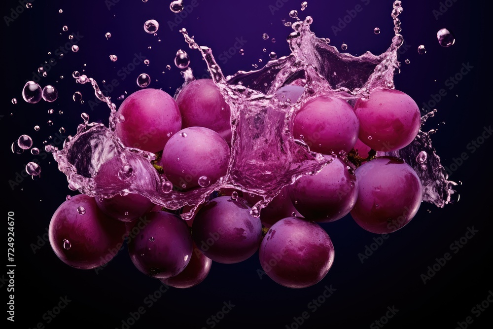fresh grapes falling into the water fresh grapes falling into the water