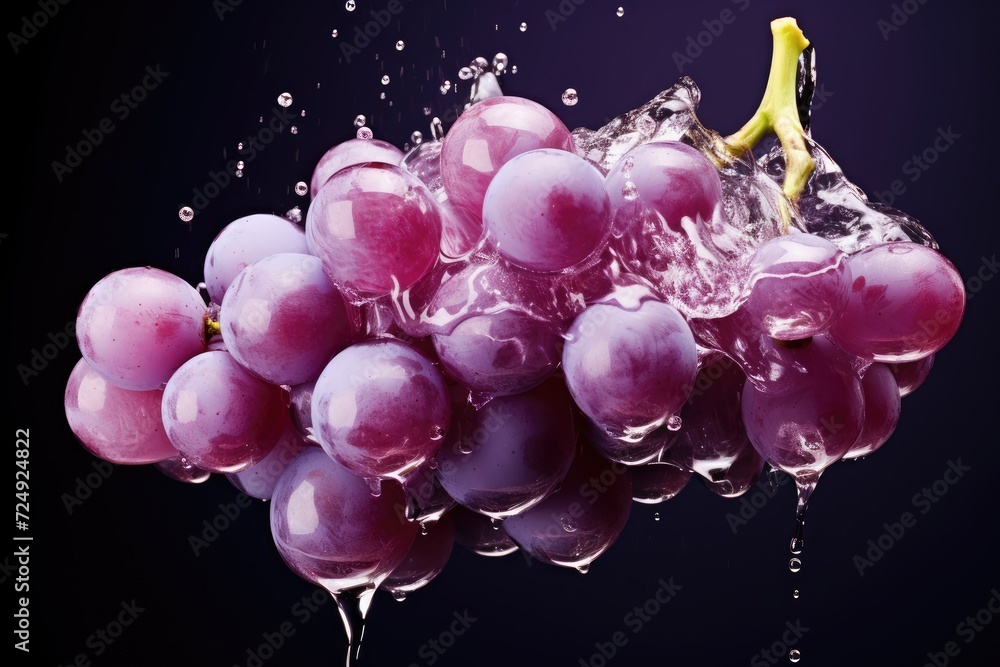 fresh grapes falling into the water fresh grapes falling into the water