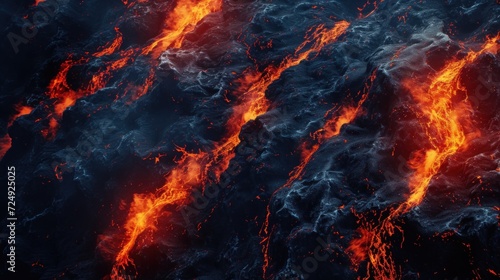 Texture concept of molten hot lava passing through rocks scene. AI generated image