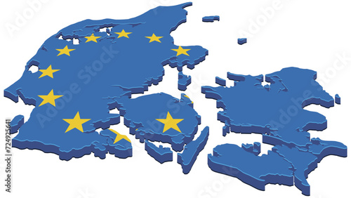 3D map of Denmark in the colors of the European flag (cut out)