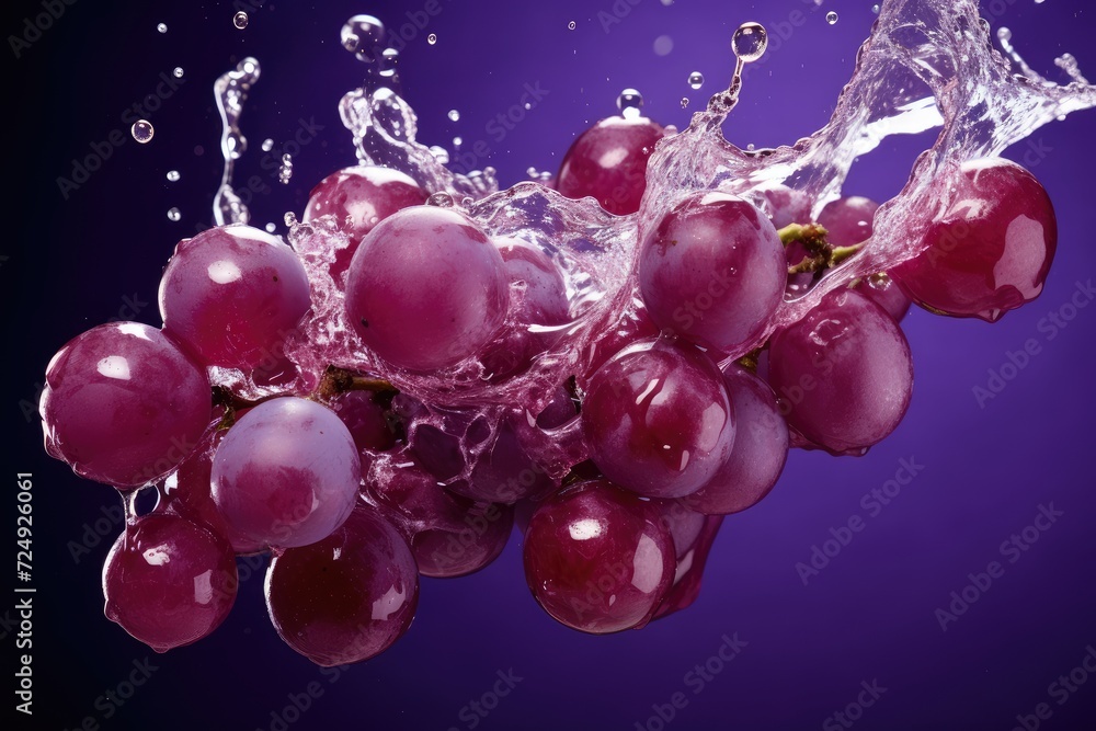 fresh grapes falling into the water fresh grapes falling into the water