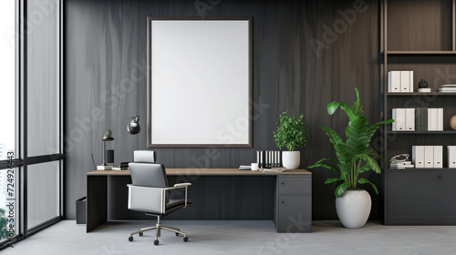 Frame mockup. Home Office wall poster mockup. Interior mockup with office background. Modern interior design  Generative Ai.