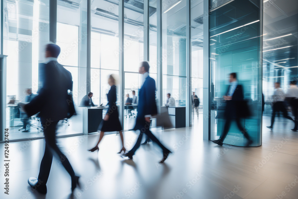 People blurred in a modern office, office pace commercial background, modern interior, Ai generated People blurred in a modern office, office pace commercial background, modern interior, Ai generated