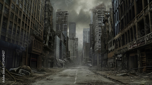 Abandoned and desolate, a city street remains post-apocalypse