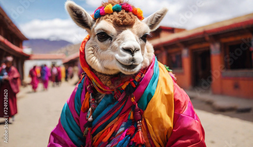 Lama wearing colorful clothes 