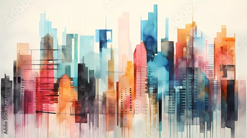 watercolor painting of skyscrapers with abstract grunge. generative ai