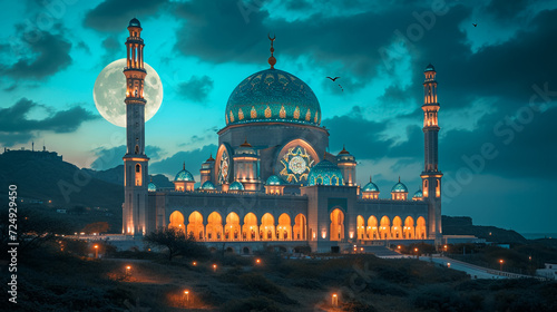 Beautiful View of Jame Asr Hassanil Bolkiah Mosque with Courtyard in Front - Bandar Seri Begawan, Brunei, Southeast Asia