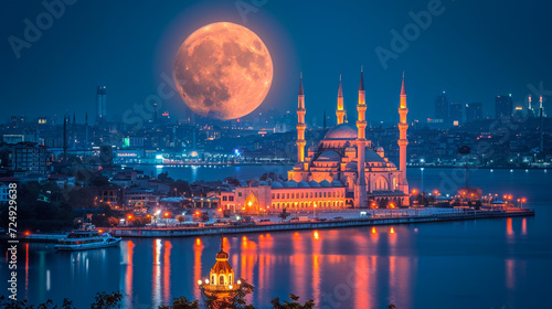 Beautiful View of Jame Asr Hassanil Bolkiah Mosque with Courtyard in Front - Bandar Seri Begawan, Brunei, Southeast Asia