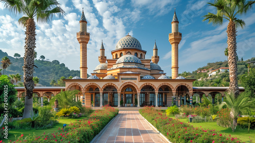 Beautiful View of Jame Asr Hassanil Bolkiah Mosque with Courtyard in Front - Bandar Seri Begawan, Brunei, Southeast Asia
