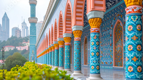 Beautiful View of Jame Asr Hassanil Bolkiah Mosque with Courtyard in Front - Bandar Seri Begawan, Brunei, Southeast Asia