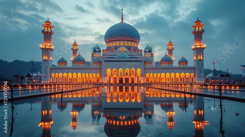 Beautiful View of Jame Asr Hassanil Bolkiah Mosque with Courtyard in Front - Bandar Seri Begawan, Brunei, Southeast Asia