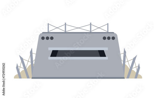 Military bunker. Defense warfare building. Army headquarter station, bomb shelter. Modern concrete fortification.