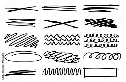 Set of doodle crosses, swirls, broken lines. Hand-drawn geometric shapes. Abstract sketch symbols. photo
