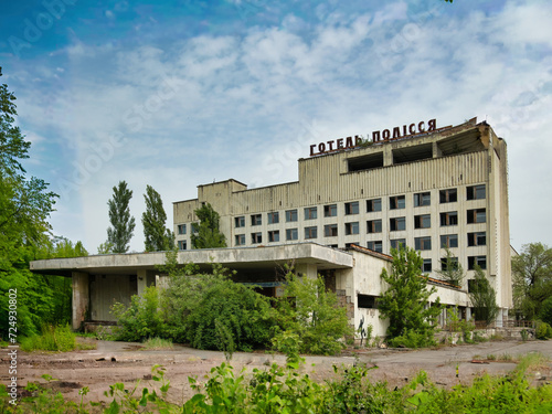 Overview of abandoned buildings in the spooky city of Pripyat (Ukraine) famous for the Chernobyl disaster, in its exclusion zone, still radioactive and dangerous