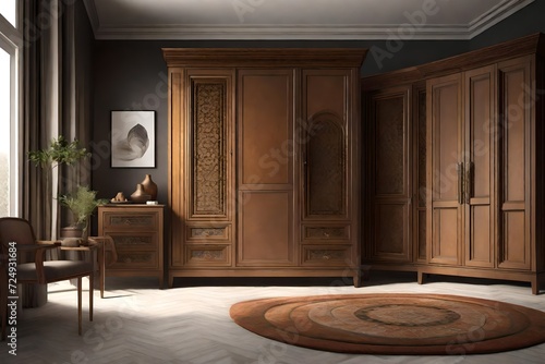 Moroccan Spice Master Bedroom Wardrobe, Vray Style, Neoclassical Simplicity, Contrasting Light and Shadow, Helene Knoop, Wood, Spice Market Hues, Classic Modern photo