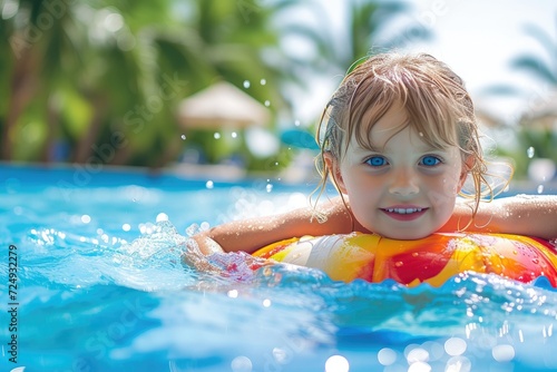 Happy child in swimming poo...