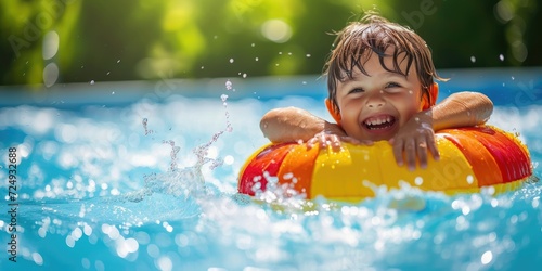 Happy child in swimming poo...