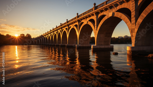 Sunset over water, reflecting the architecture of a bridge generated by AI © Jemastock
