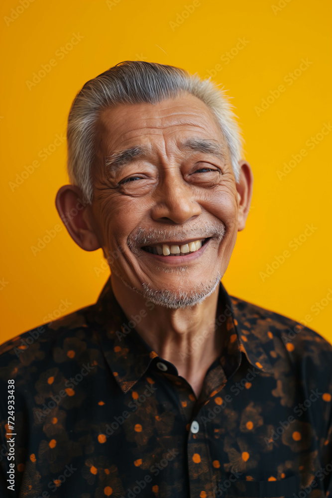 Asian elderly man on a yellow background. Asian elderly man on a yellow background.