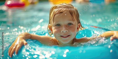 Happy child in swimming poo...