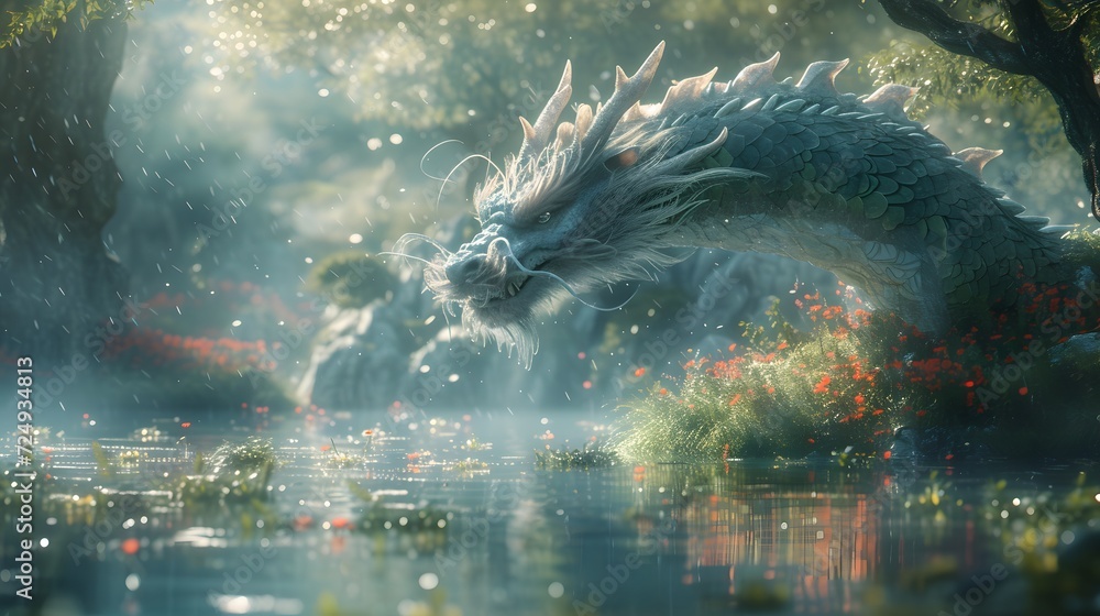 dragon coexisting peacefully forest
