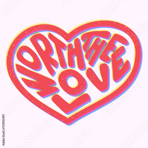 Inspirational selflove groovy lettering in heart
