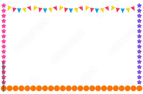 Colorful birthday border frame design concept with balloons, stars and other decorations isolated on white background - vector illustration 
