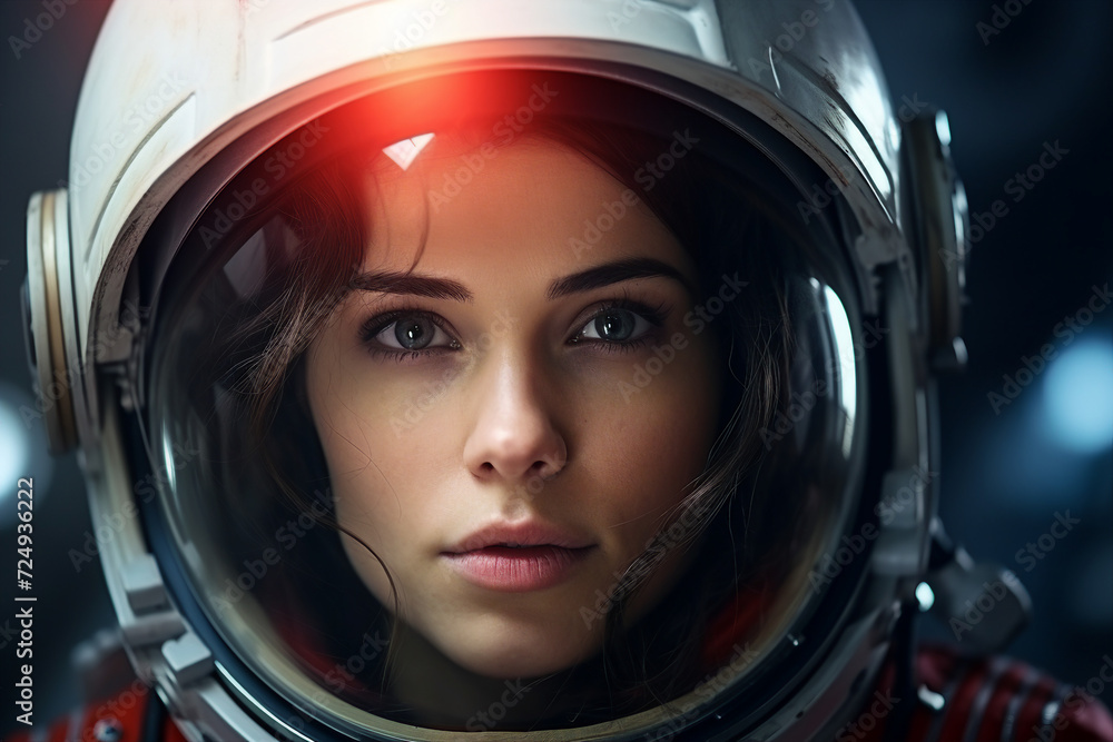 Generative AI picture of astronaut spaceman woman do space walk working space station in outer space futurism Generative AI picture of astronaut spaceman woman do space walk working space station in outer space futurism